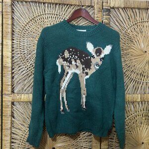 Vintage by Peter Jensen Womens Pull-Over Sweater Green Deer Print Size XS